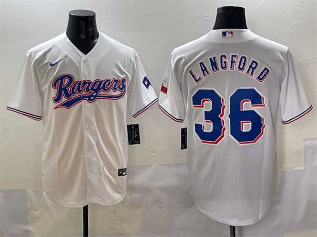Mens Texas Rangers #36 Wyatt Langford White Cool Base Stitched Jersey
